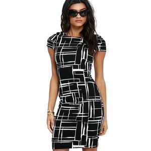 Short Sleeve Unique Black & White Printed Fitted D